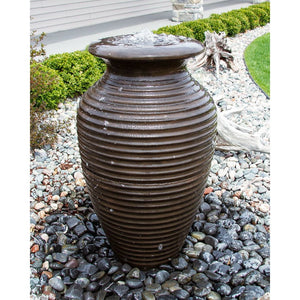 Coppery Ribbed Tall Vase - Closed Top Single Vase Complete Fountain Kit - In 2 sizes - Majestic Fountains
