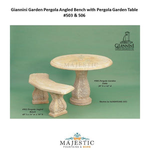 Giannini Garden Pergola Angled Bench with Pergola Garden Table - 503 & 506 - Majestic Fountains