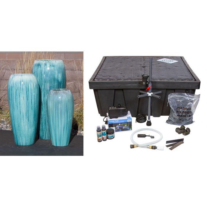Turquoise Drips Tivoli Triple Vase FNT50364 - Complete Fountain Kit - Majestic Fountains
