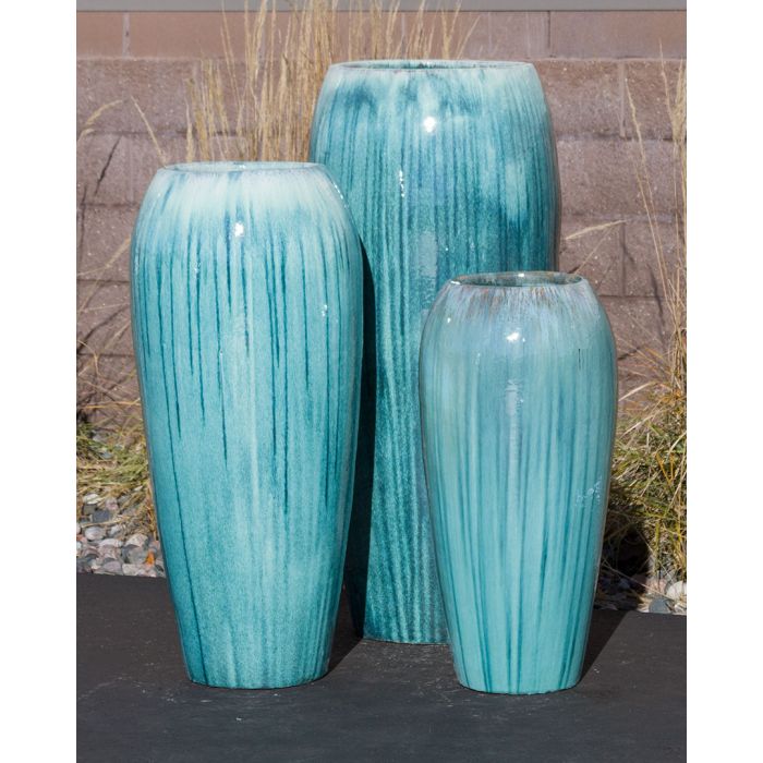 Turquoise Drips Tivoli Triple Vase FNT50364 - Complete Fountain Kit - Majestic Fountains