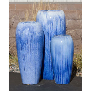 Icy Blue Tivoli Triple Vase FNT50365 - Complete Fountain Kit - Majestic Fountains