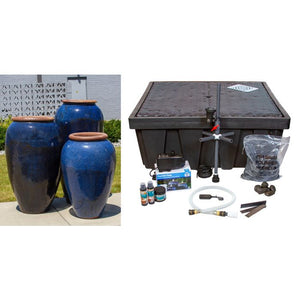 Tuscany Deep Blue Triple Vase  FNT50445 - Complete Fountain Kit - Majestic Fountains