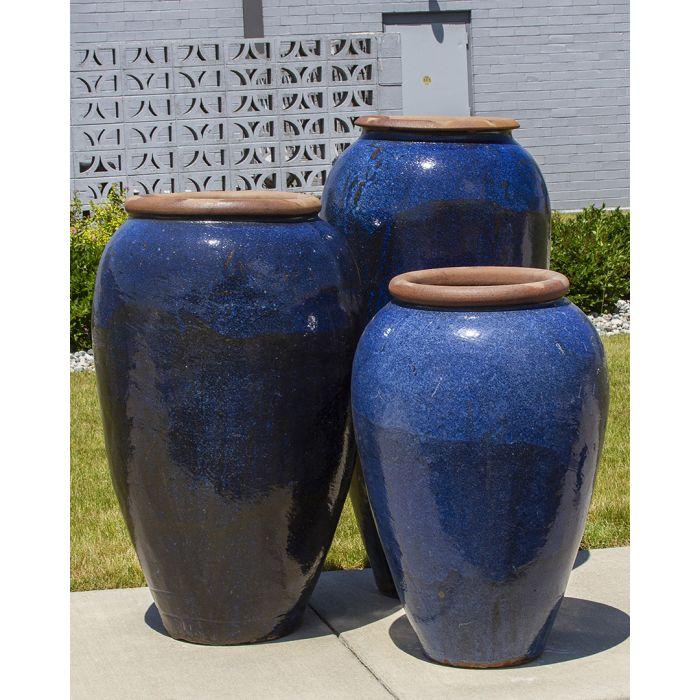 Tuscany Deep Blue Triple Vase  FNT50445 - Complete Fountain Kit - Majestic Fountains