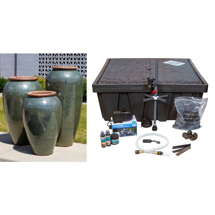 Tuscany Sage Green Triple Vase FNT50447 - Complete Fountain Kit - Majestic Fountains