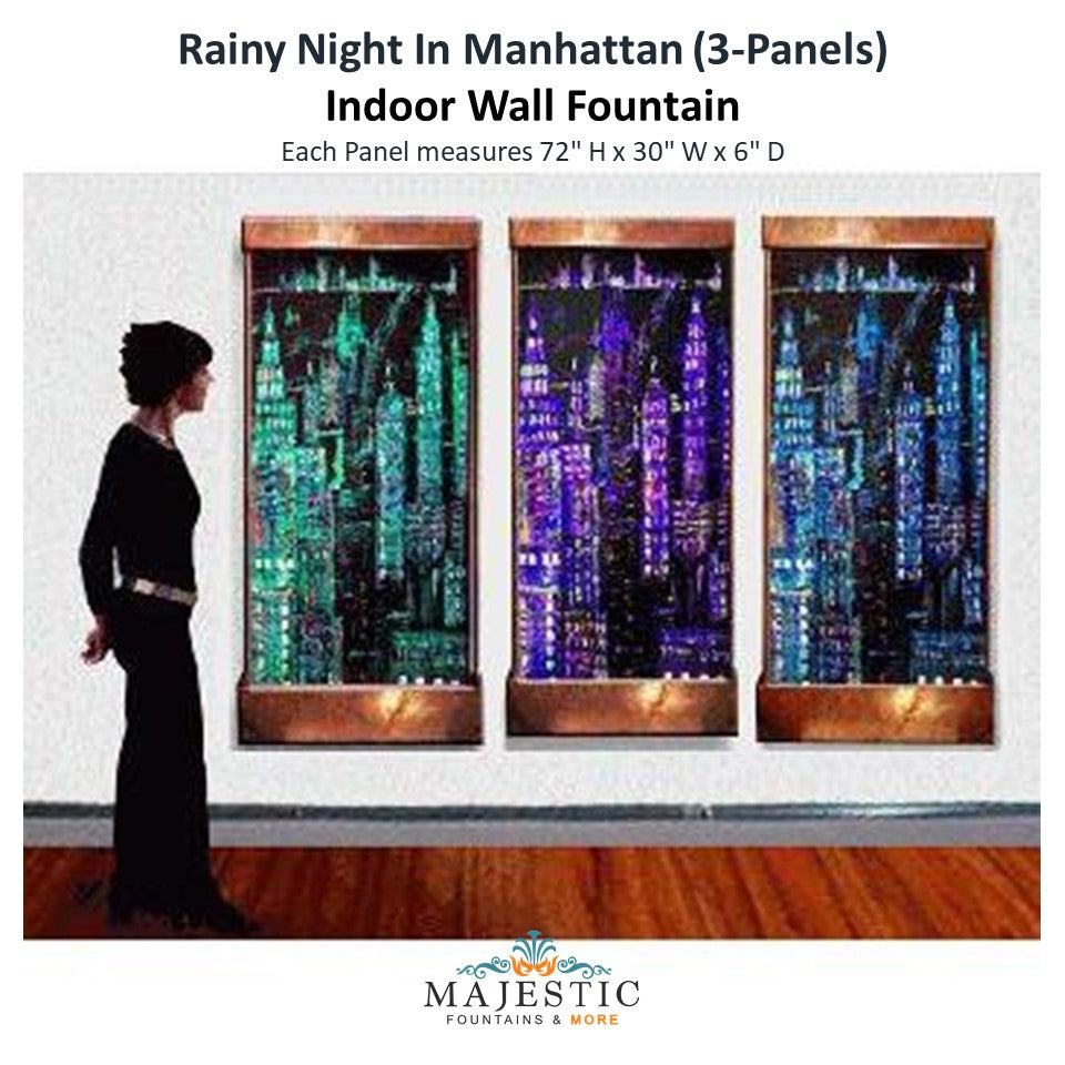 Harvey Gallery 8 Foot Wide Rainy Night in Manhattan (in three panels) - Indoor Wall Fountain - Majestic Fountains