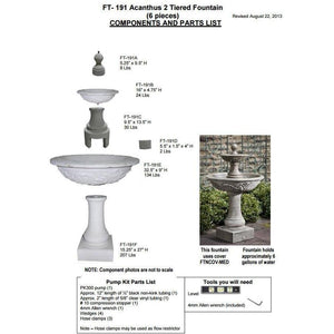 Acanthus Two Tiered Fountain in Cast Stone by Campania International FT-191 - Majestic Fountains