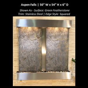 AspenFalls-GreenFeatherStone-StainlessSteel-Squared-MajesticFountainsandMore