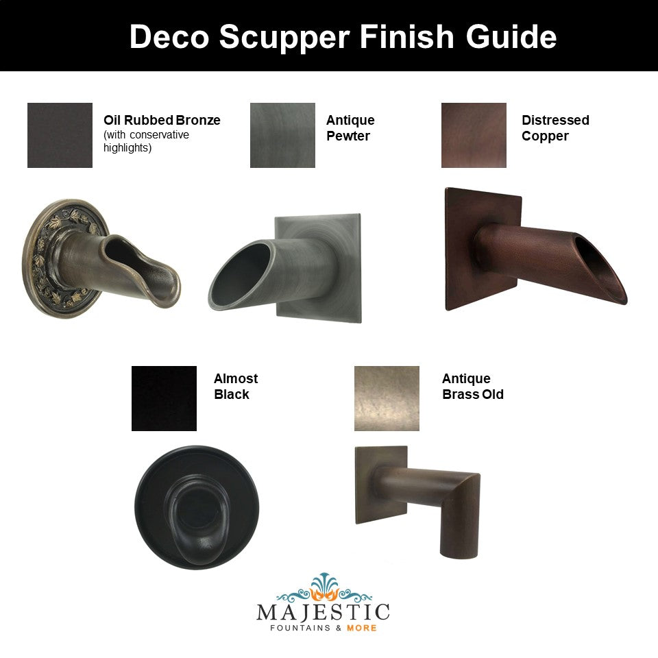 Deco 90 Degree Downspout with Square Backplate – 1.5" - Majestic Fountains