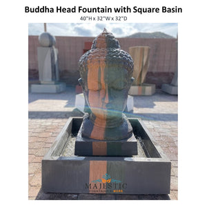 Buddha Head Fountain with Square Basin - Majestic Fountains