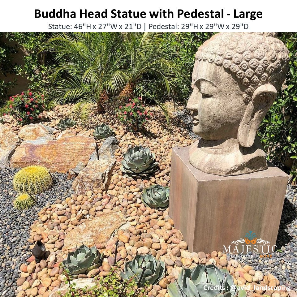 Buddha Head Statue with Pedestal
