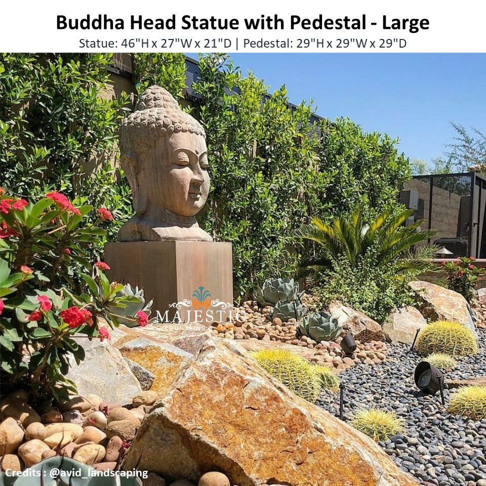 Buddha Head Statue with Pedestal