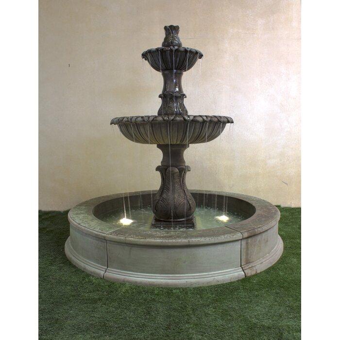 Calanthia Grandis Concrete 2 Tier Outdoor Courtyard Fountain With Pond - Majestic Fountains