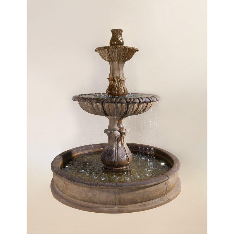 Calanthia Grandis Concrete 2 Tier Outdoor Courtyard Fountain With Pond - Majestic Fountains