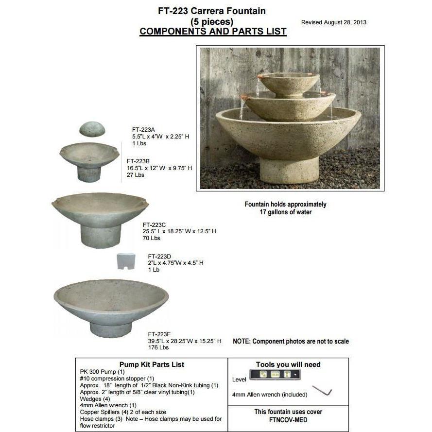 Carrera Fountain in Cast Stone by Campania International FT-223 - Majestic Fountains
