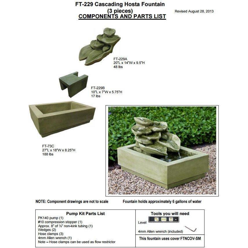Cascading Hosta Fountain in Cast Stone by Campania International FT-229 - Majestic Fountains
