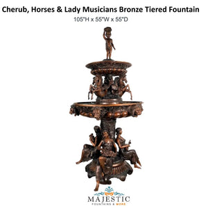 Cherub, Horses & Lady Musicians Bronze Tiered Fountain