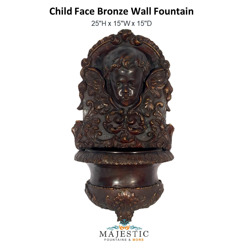 Child Face Bronze Wall Fountain - Majestic Fountains and More