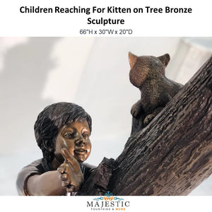 Children Reaching For Kitten on Tree Bronze Sculpture - Majestic Fountains and More