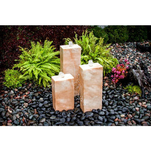 Coral Marble Fountain - Triple stone column Fountain Kit - 4 sides smooth - Choose from  multiple sizes - Majestic Fountains