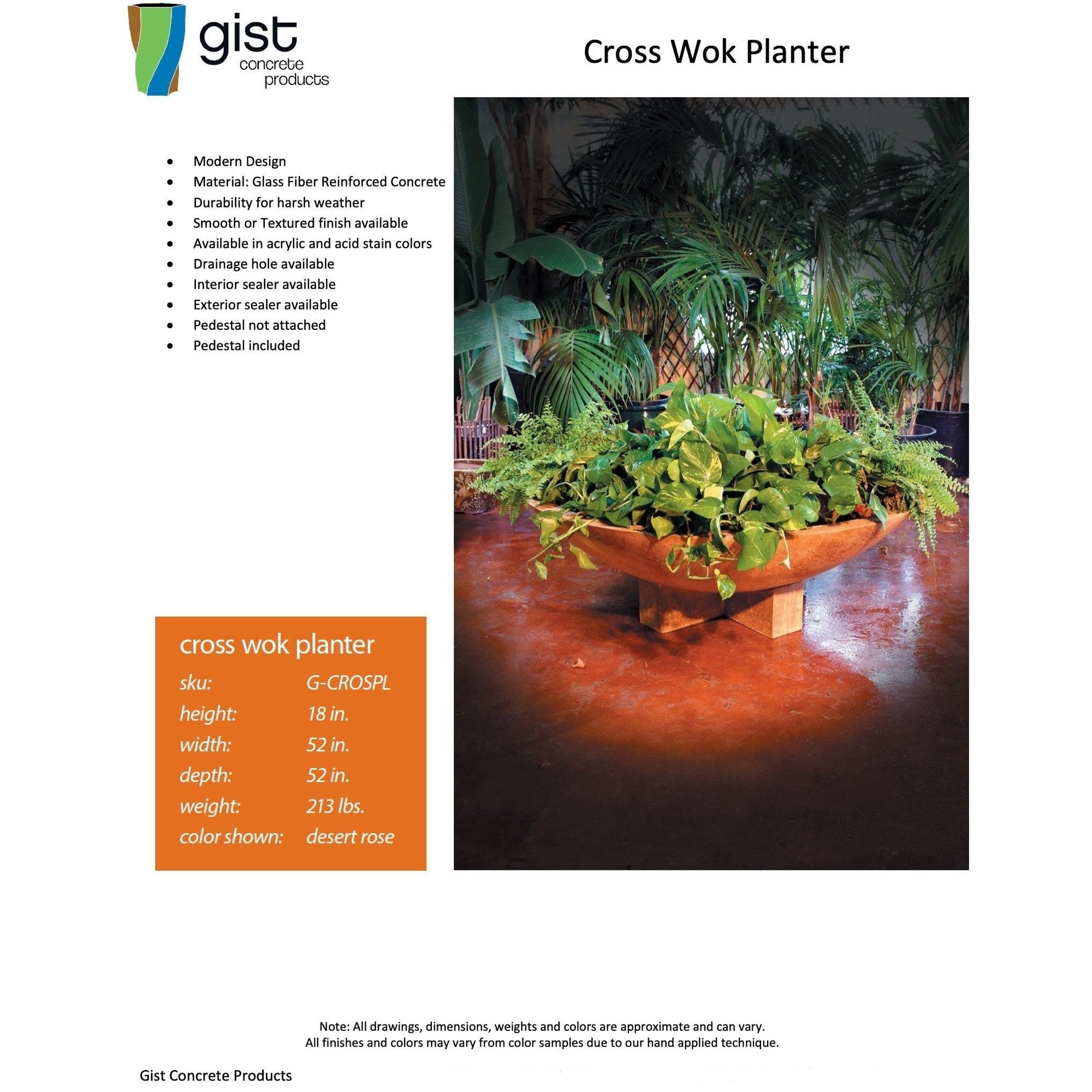 Cross Wok Planter in GFRC by GIST G-CROSPL - Majestic Fountains