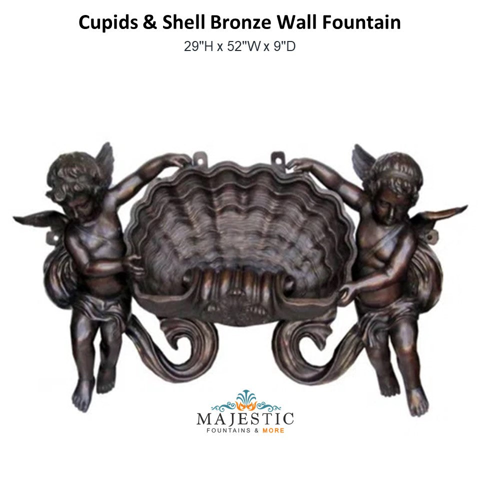 Cupids & Shell Bronze Wall Fountain - Majestic Fountains.