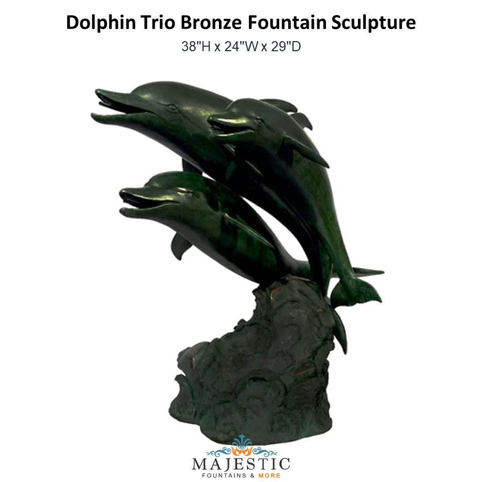 Dolphin Trio Bronze Fountain Sculpture - Majestic Fountains and More