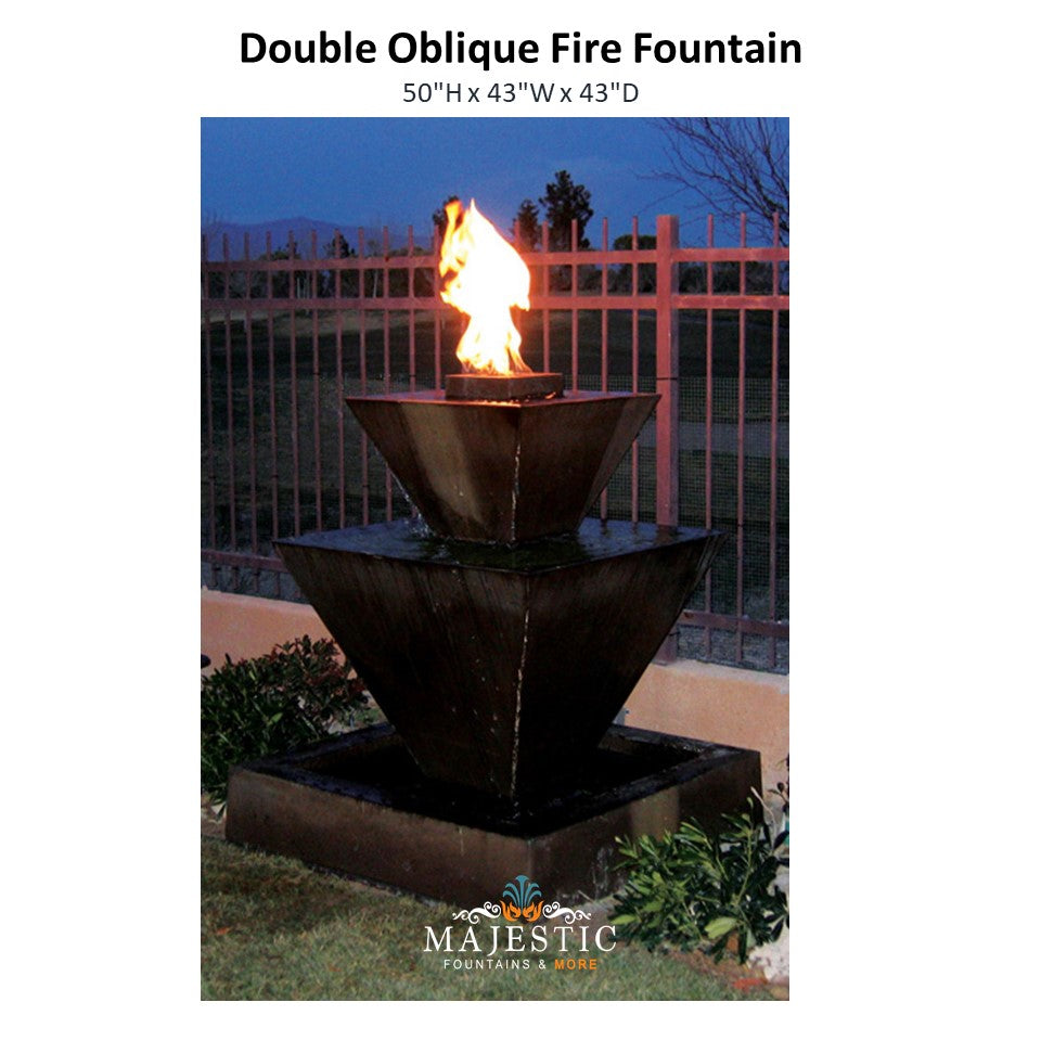 Double Oblique Fire Fountain in GFRC Concrete - Majestic Fountains and More