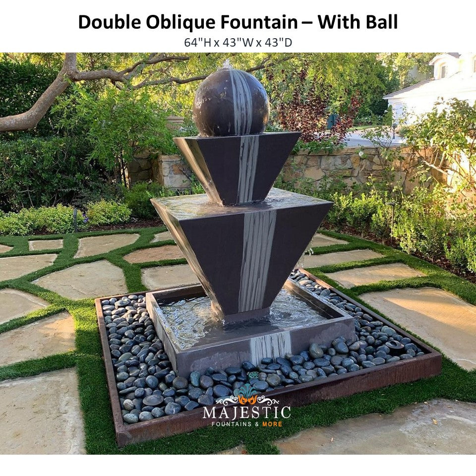 Double Oblique Fountain With Ball - Majestic Fountains and More