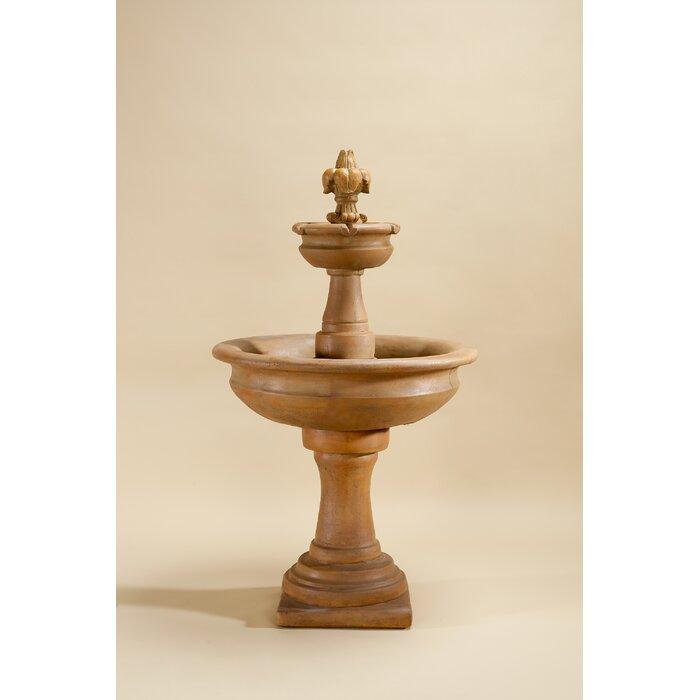 Fleur De Lis Concrete 2 Tier Outdoor Garden Fountain - Majestic Fountains