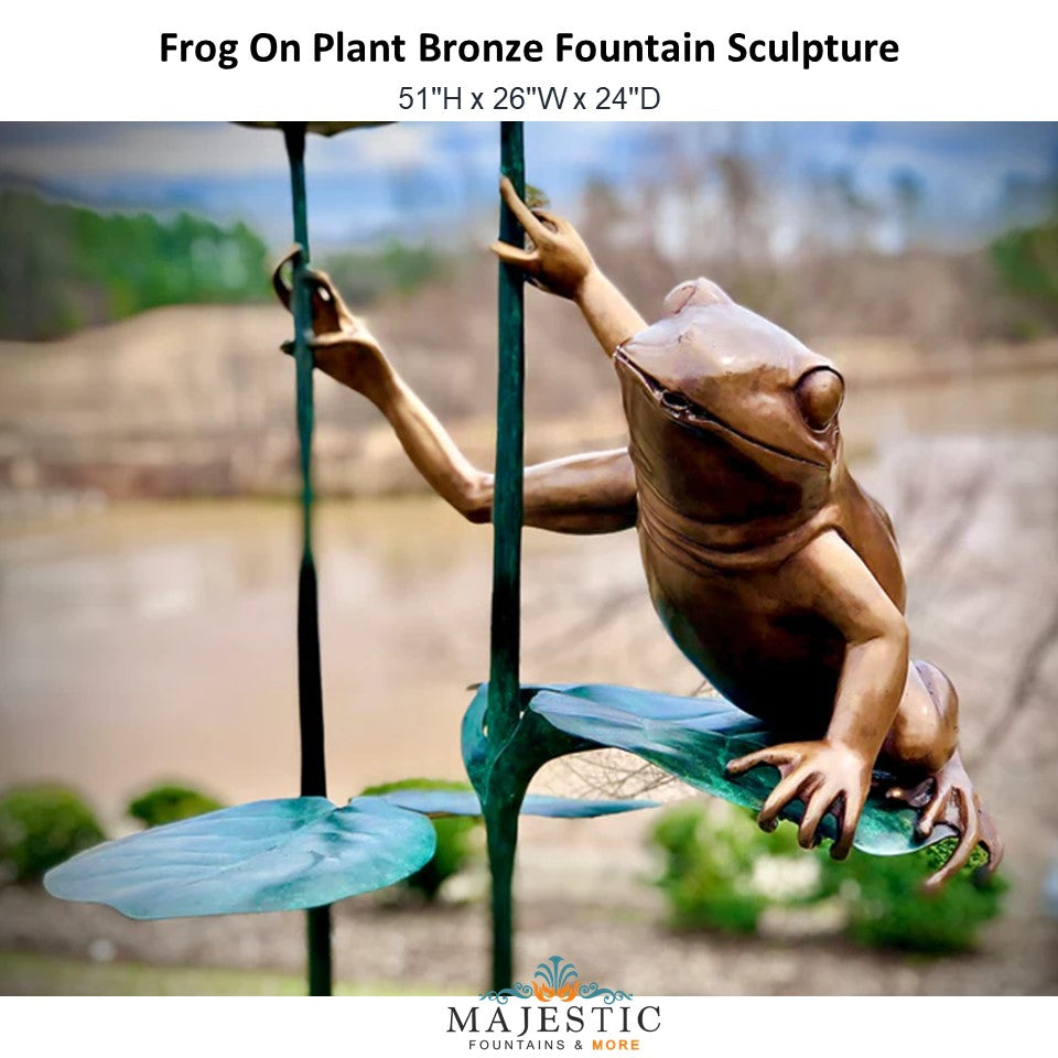 Frog On Plant Bronze Fountain Sculpture - Majestic Fountains and More