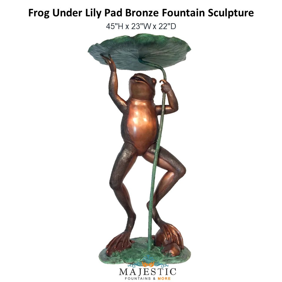 Frog Under Lily Pad Bronze Fountain Sculpture - Majestic Fountains and More
