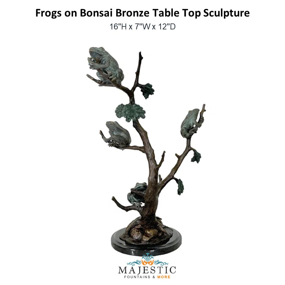 Frogs on Bonsai Bronze Table Top Sculpture - Majestic Fountains and More