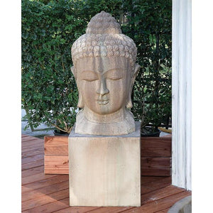 Buddha Head Statue with Pedestal - Majestic Fountains