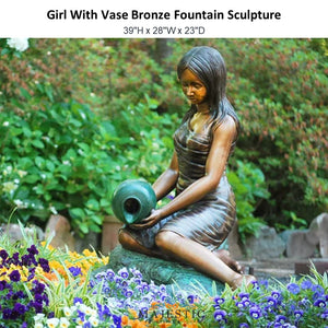 Girl with Vase Bronze Fountain Sculpture - Majestic Fountains and More