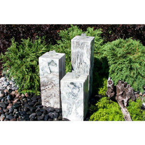 Glacier Marble Fountain - Triple stone column Fountain Kit - 4 sides smooth - Choose from  multiple sizes - Majestic Fountains
