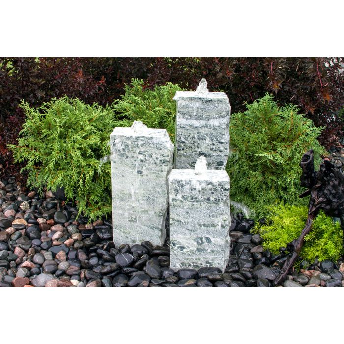 Green Marble Fountain - Triple stone column Fountain Kit - 3 sides smooth - Choose from  multiple sizes - Majestic Fountains