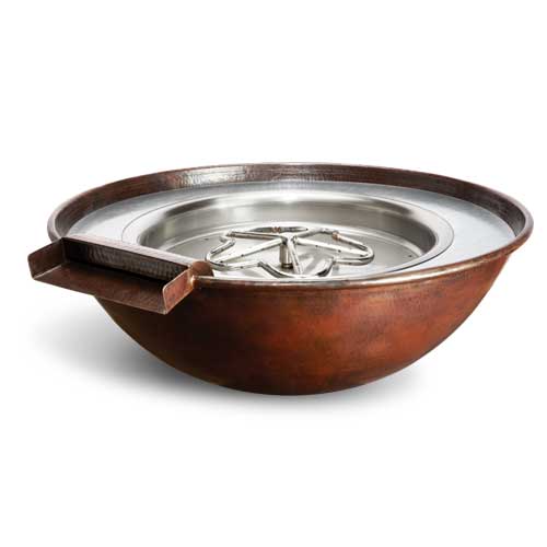 HPC Tempe Fire and Water Bowl in Hammered Copper - Majestic Fountains and More