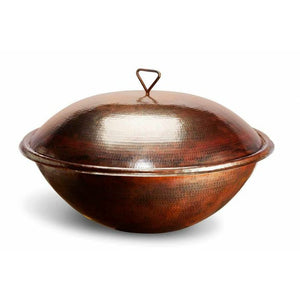 HPC Tempe Fire and Water Bowl in Hammered Copper with Lid - Majestic Fountains and More