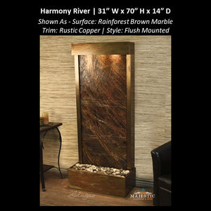 Adagio Harmony River - Flush Mounted towards Rear of the Base 70"H x 31"W - Indoor Floor Fountain - Majestic Fountains