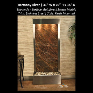 Adagio Harmony River - Flush Mounted towards Rear of the Base 70"H x 31"W - Indoor Floor Fountain - Majestic Fountains