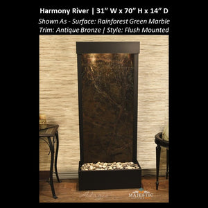 Adagio Harmony River - Flush Mounted towards Rear of the Base 70"H x 31"W - Indoor Floor Fountain - Majestic Fountains
