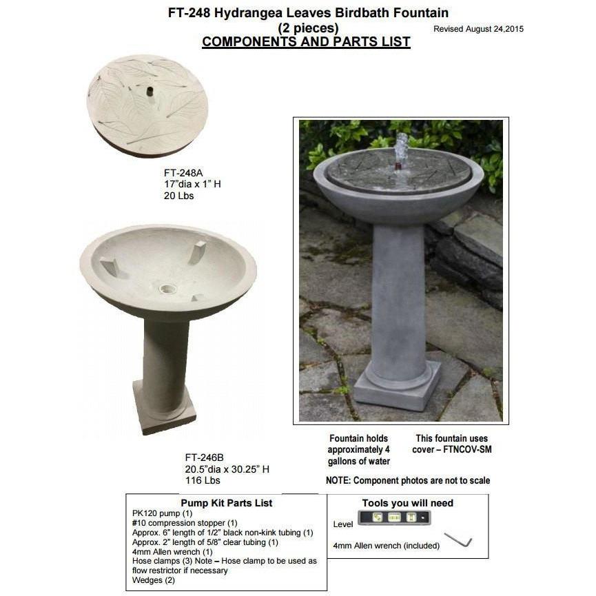 Hydrangea Leaves Birdbath Fountain in Cast Stone by Campania International FT-248 - Majestic Fountains