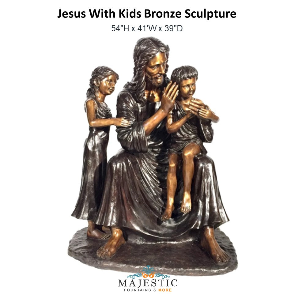 Jesus With Kids Bronze Sculpture - Majestic Fountains & More
