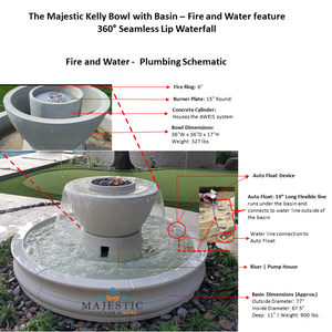 The Majestic Kelly Bowl and Basin 360 spill in GFRC Outdoor Fire and Water Feature Fountain