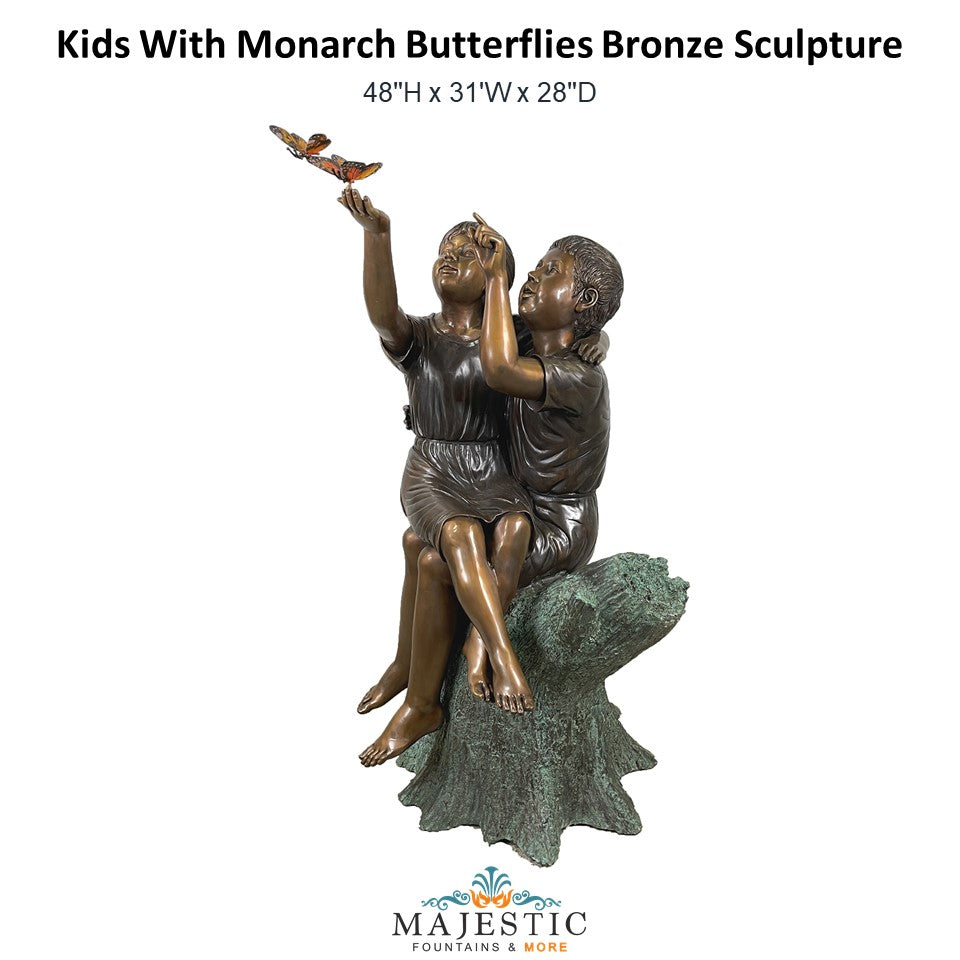 Kids With Monarch Butterflies Bronze Sculpture - Majestic Fountains and More