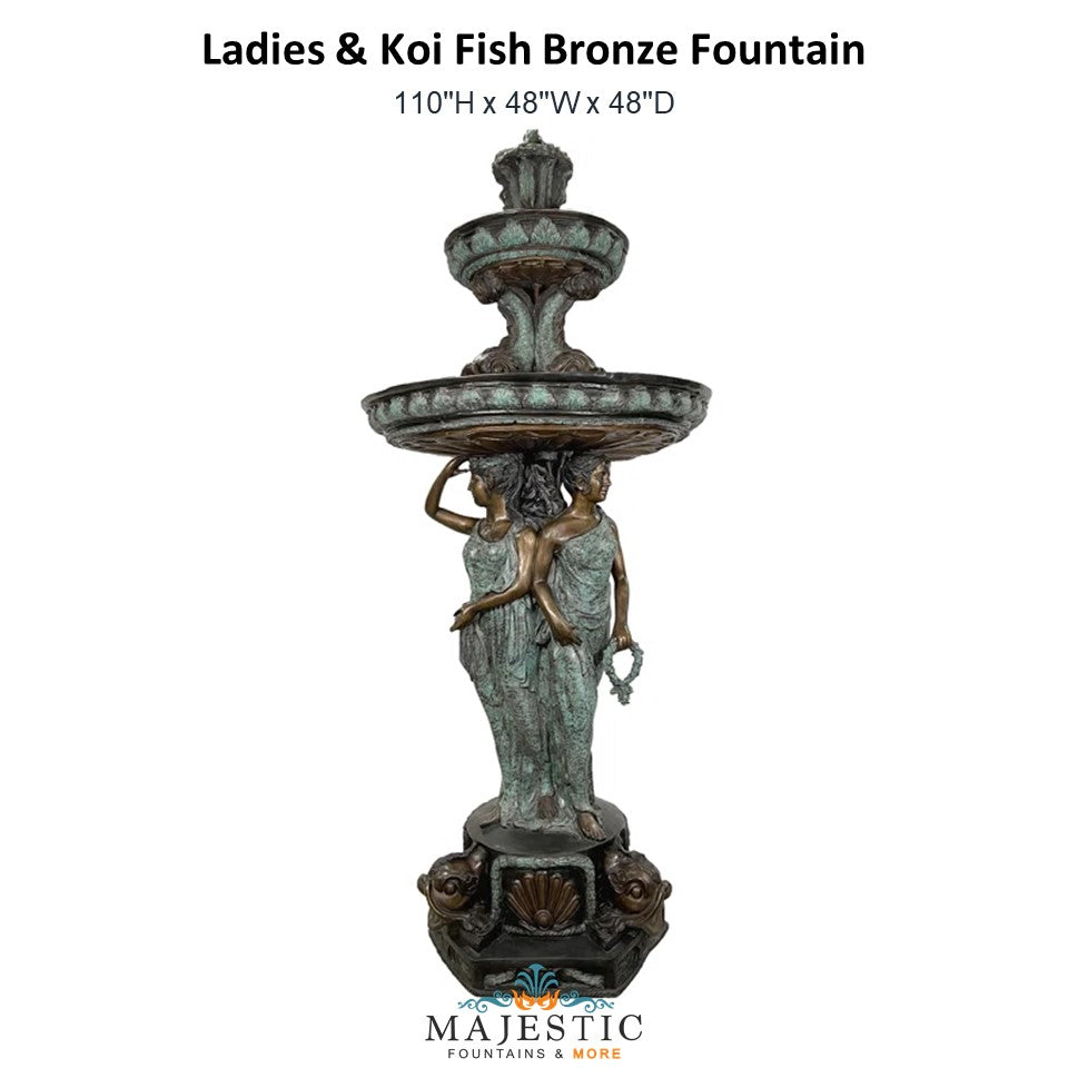 Ladies & Koi Fish Bronze Fountain - Majestic Fountains and More.