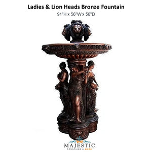 Ladies & Lion Heads Bronze Fountain - Majestic fountains and More