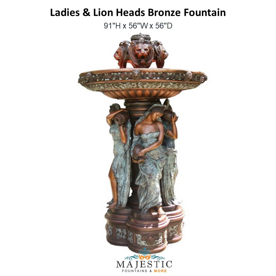 Ladies & Lion Heads Bronze Fountain - Majestic fountains and More