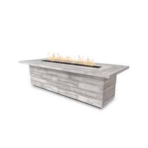 TOP Fires Laguna Rectangle Fire Pit Table in Woodgrain Concrete by The Outdoor Plus - Majestic Fountains