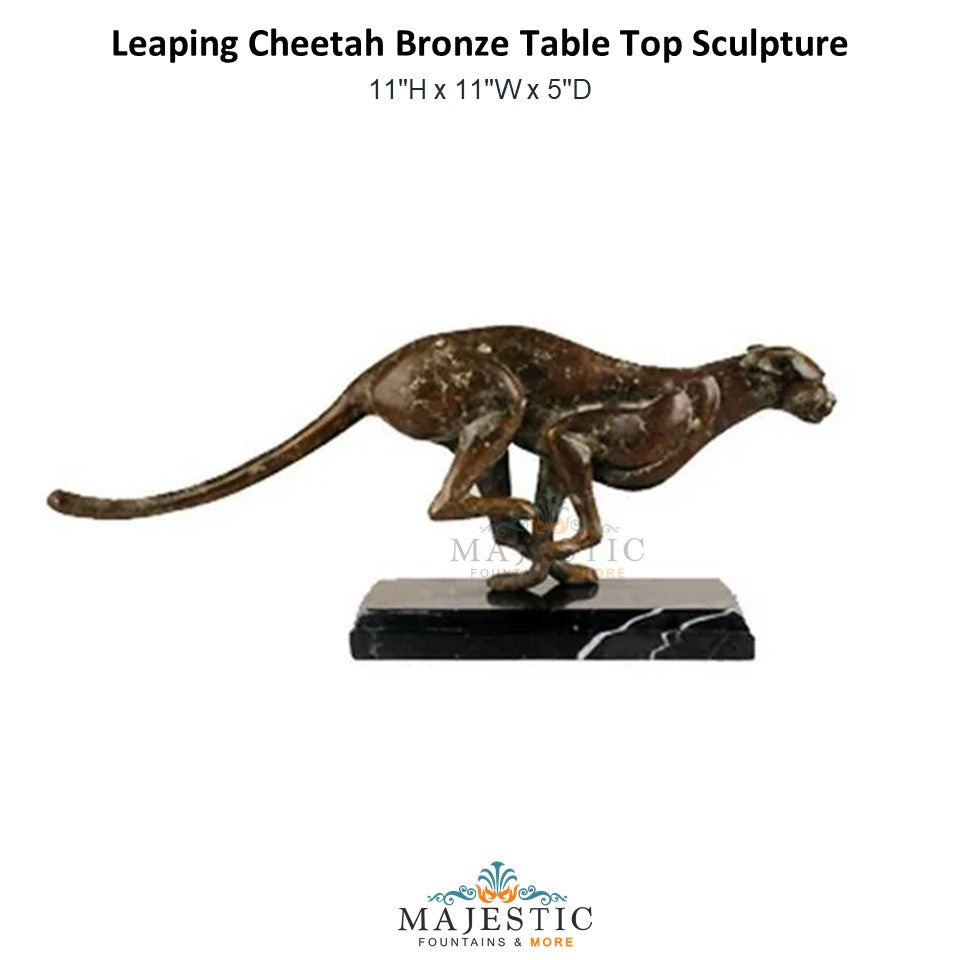 Leaping Cheetah Bronze Table Top Sculpture - Majestic Fountains and More